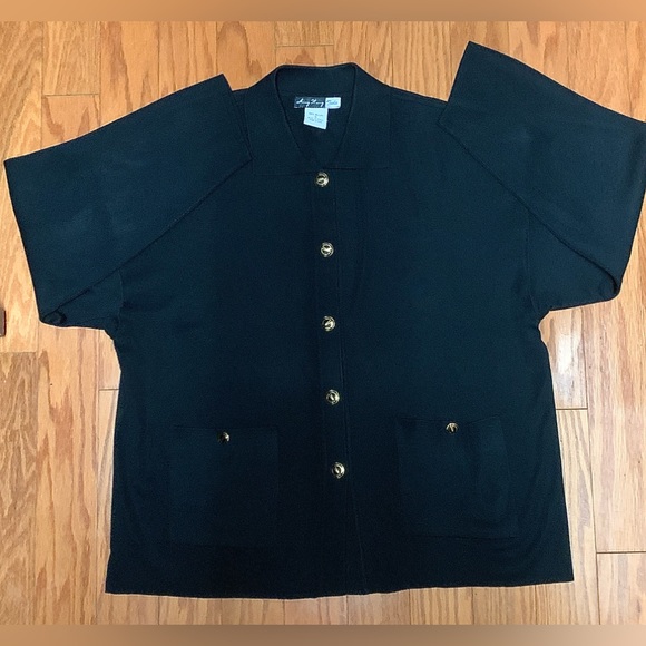 Women's Small 100% Acrylic Ming Wang Toula Gold Button Pocket Cardigan Blazer - Picture 16 of 16